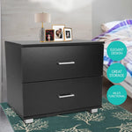 Sarantino Bedside Table Cabinet Storage Chest 2 Drawers Lamp Side Nightstand - Black - Furniture > Bedroom