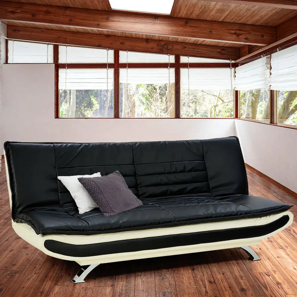Sarantino Bronx Sofa Bed Faux Leather Lounge Couch Futon Furniture Adjustable Suite Black - Furniture > Sofas