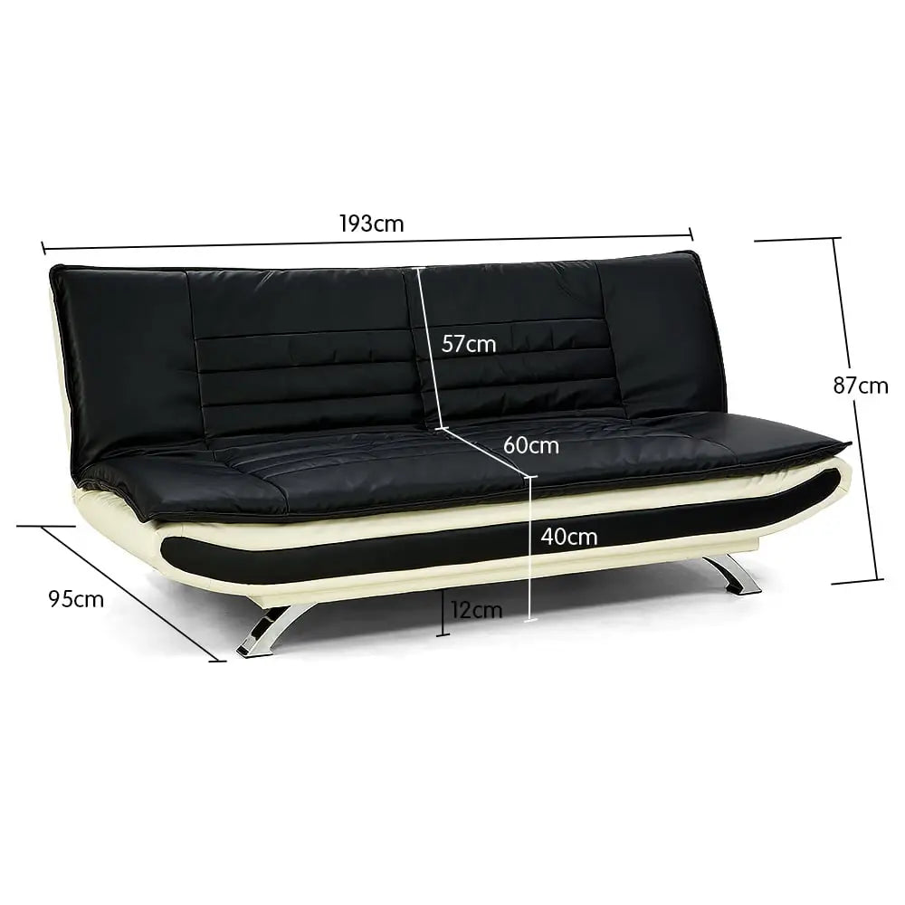 Sarantino Bronx Sofa Bed Faux Leather Lounge Couch Futon Furniture Adjustable Suite Black - Furniture > Sofas