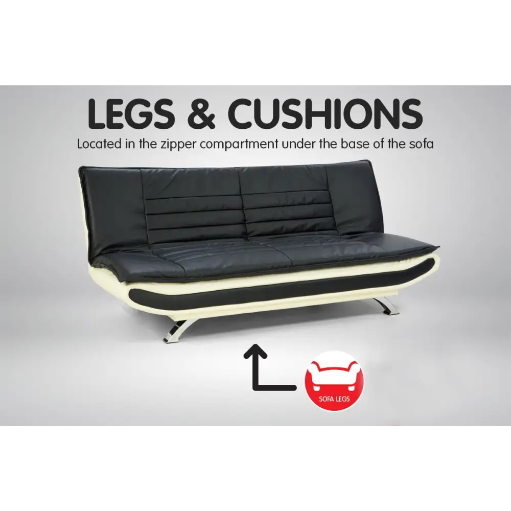 Sarantino Bronx Sofa Bed Faux Leather Lounge Couch Futon Furniture Adjustable Suite Black - Furniture > Sofas