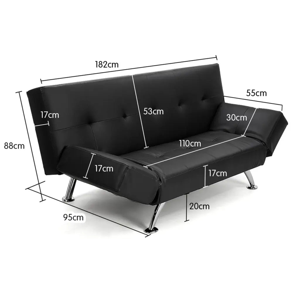 Sarantino Brooklyn Sofa Bed Faux Leather Lounge Couch Futon Furniture Adjustable Suite Bk - Furniture > Sofas > Sofas &