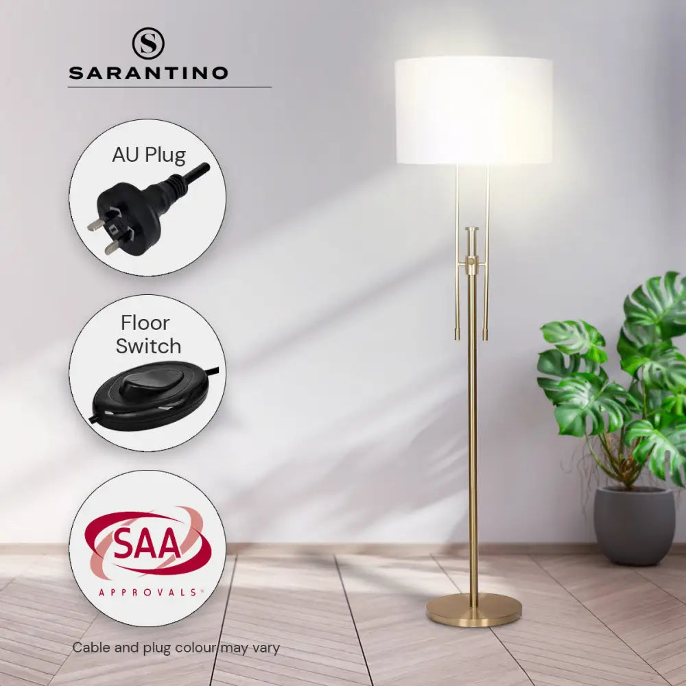 Sarantino Brushed Gold Height-Adjustable Metal Floor Lamp - Home & Garden > Lighting