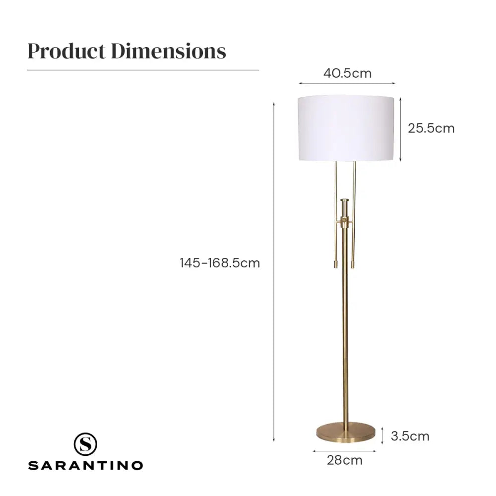 Sarantino Brushed Gold Height-Adjustable Metal Floor Lamp - Home & Garden > Lighting