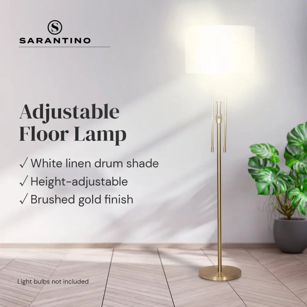 Sarantino Brushed Gold Height-Adjustable Metal Floor Lamp - Home & Garden > Lighting