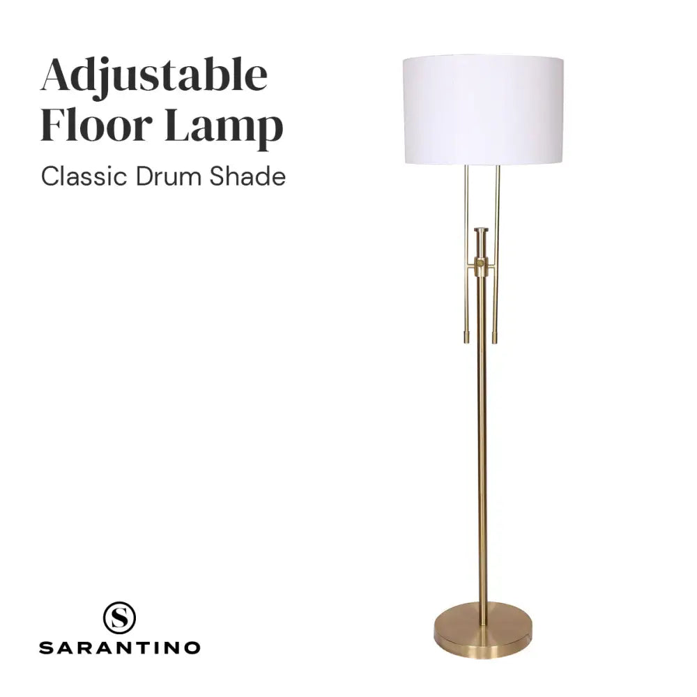 Sarantino Brushed Gold Height-Adjustable Metal Floor Lamp - Home & Garden > Lighting