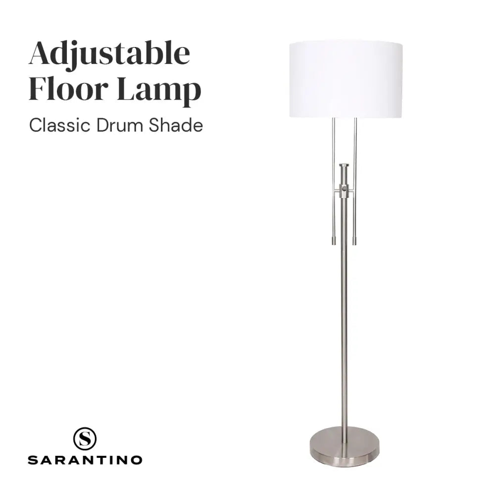 Sarantino Brushed Nickel Height-Adjustable Metal Floor Lamp - Home & Garden > Lighting