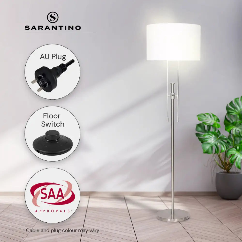 Sarantino Brushed Nickel Height-Adjustable Metal Floor Lamp - Home & Garden > Lighting