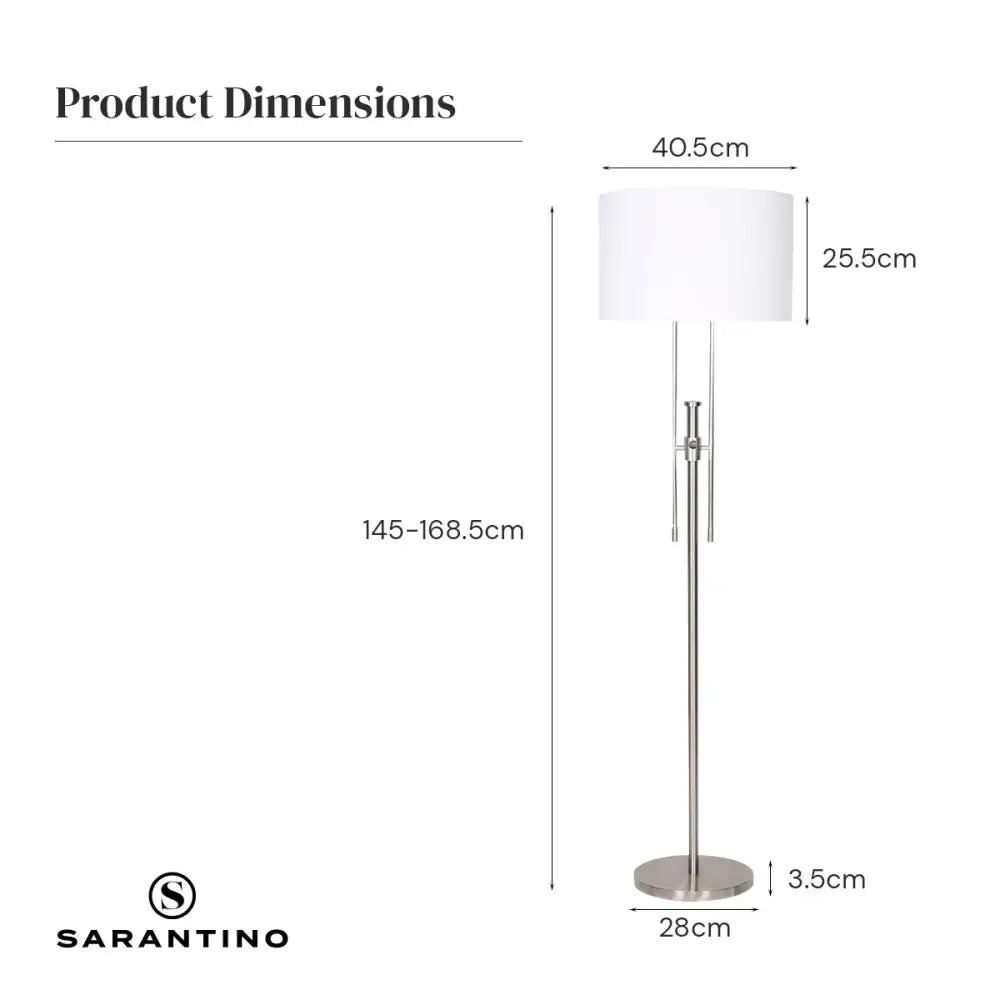 Sarantino Brushed Nickel Height-Adjustable Metal Floor Lamp - Home & Garden > Lighting