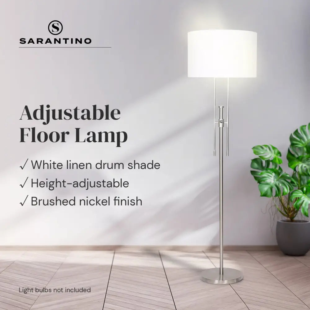 Sarantino Brushed Nickel Height-Adjustable Metal Floor Lamp - Home & Garden > Lighting