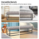 Sarantino Cameron Button-tufted Upholstered Bench With Metal Legs By Sarantino - Light Grey Linen - Furniture > Living