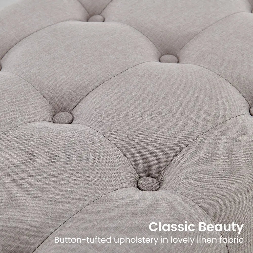 Sarantino Cameron Button-tufted Upholstered Bench With Metal Legs By Sarantino - Light Grey Linen - Furniture > Living