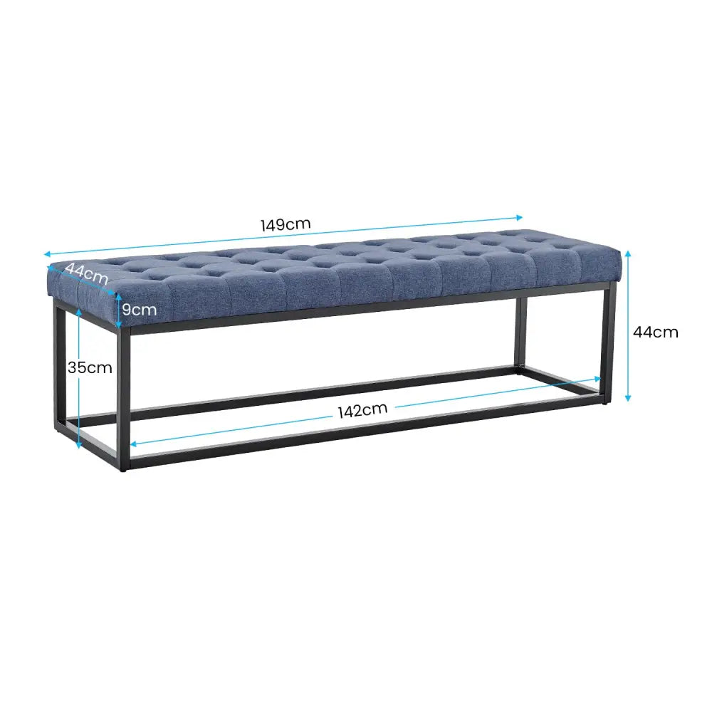 Sarantino Cameron Button-tufted Upholstered Bench With Metal Legs - Blue Linen - Furniture > Living Room