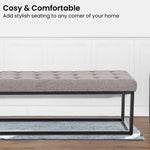 Sarantino Cameron Button-tufted Upholstered Bench With Metal Legs By Sarantino - Light Grey Linen - Furniture > Living