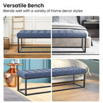 Sarantino Cameron Button-tufted Upholstered Bench With Metal Legs - Blue Linen - Furniture > Living Room