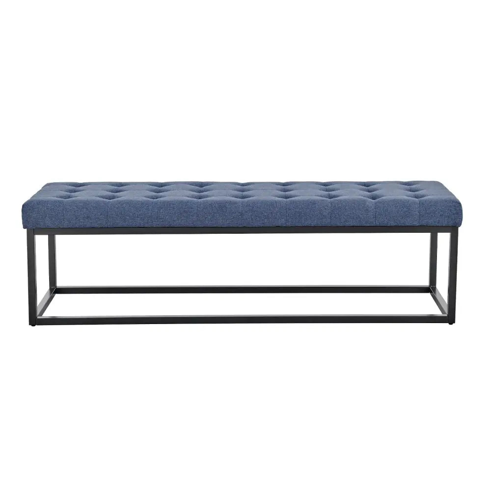 Sarantino Cameron Button-tufted Upholstered Bench With Metal Legs - Blue Linen - Furniture > Living Room