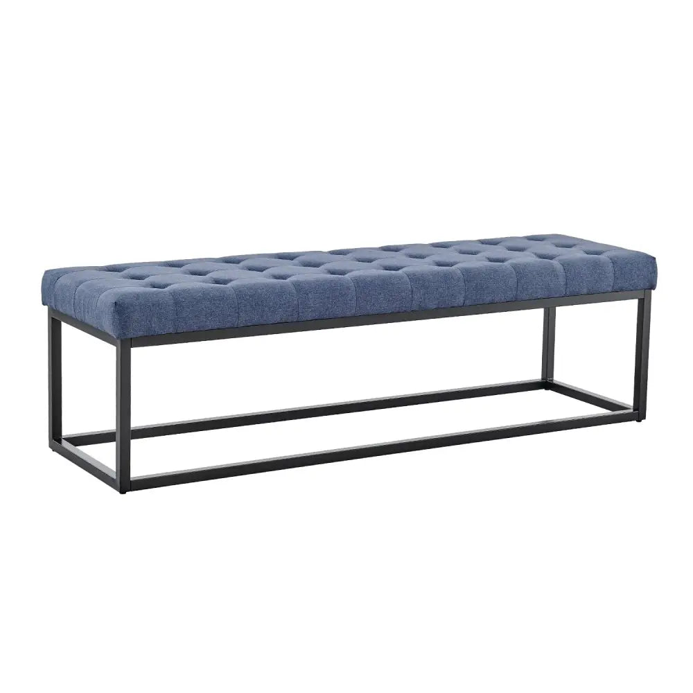 Sarantino Cameron Button-tufted Upholstered Bench With Metal Legs - Blue Linen - Furniture > Living Room