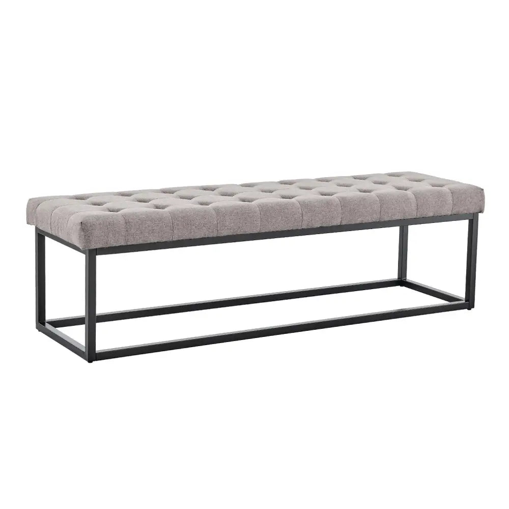 Sarantino Cameron Button-tufted Upholstered Bench With Metal Legs By Sarantino - Light Grey Linen - Furniture > Living