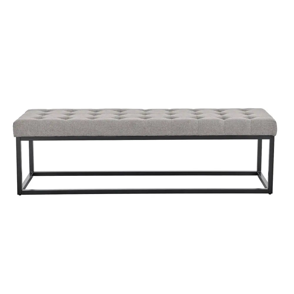 Sarantino Cameron Button-tufted Upholstered Bench With Metal Legs By Sarantino - Light Grey Linen - Furniture > Living