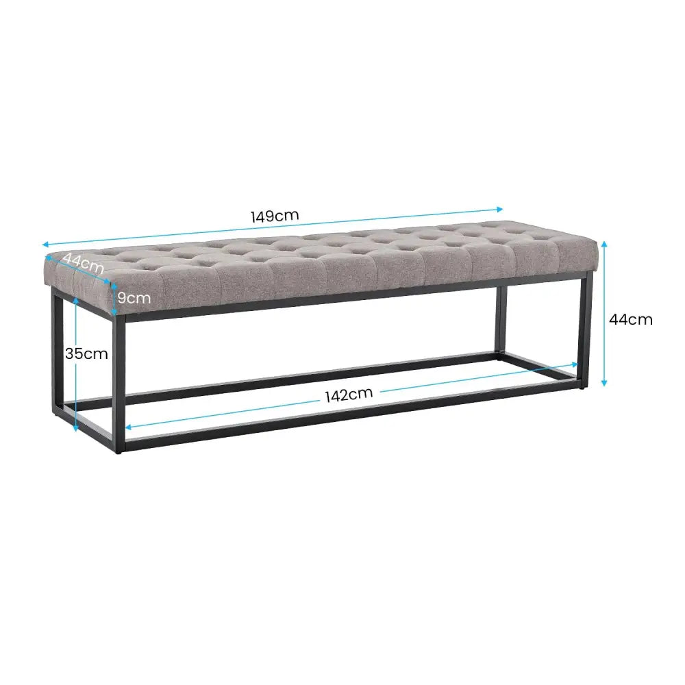 Sarantino Cameron Button-tufted Upholstered Bench With Metal Legs By Sarantino - Light Grey Linen - Furniture > Living