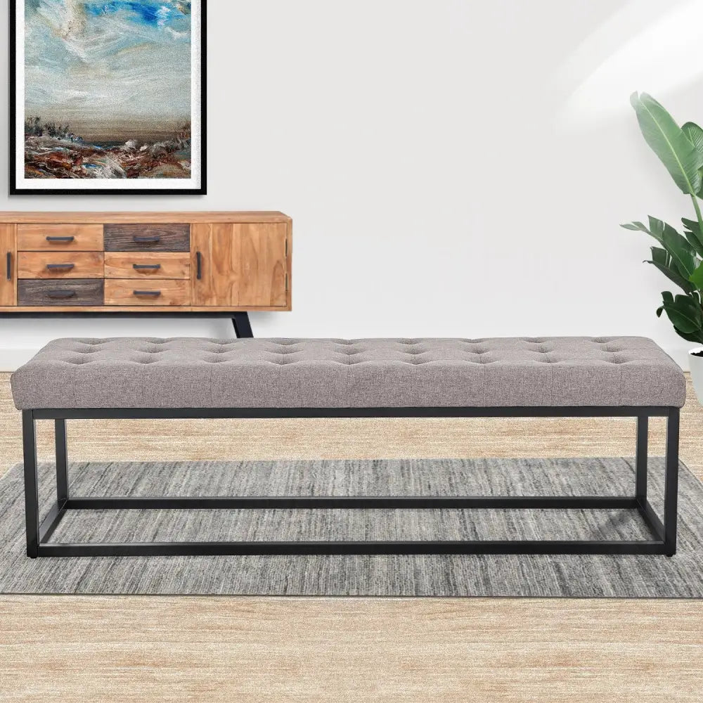 Sarantino Cameron Button-tufted Upholstered Bench With Metal Legs By Sarantino - Light Grey Linen - Furniture > Living
