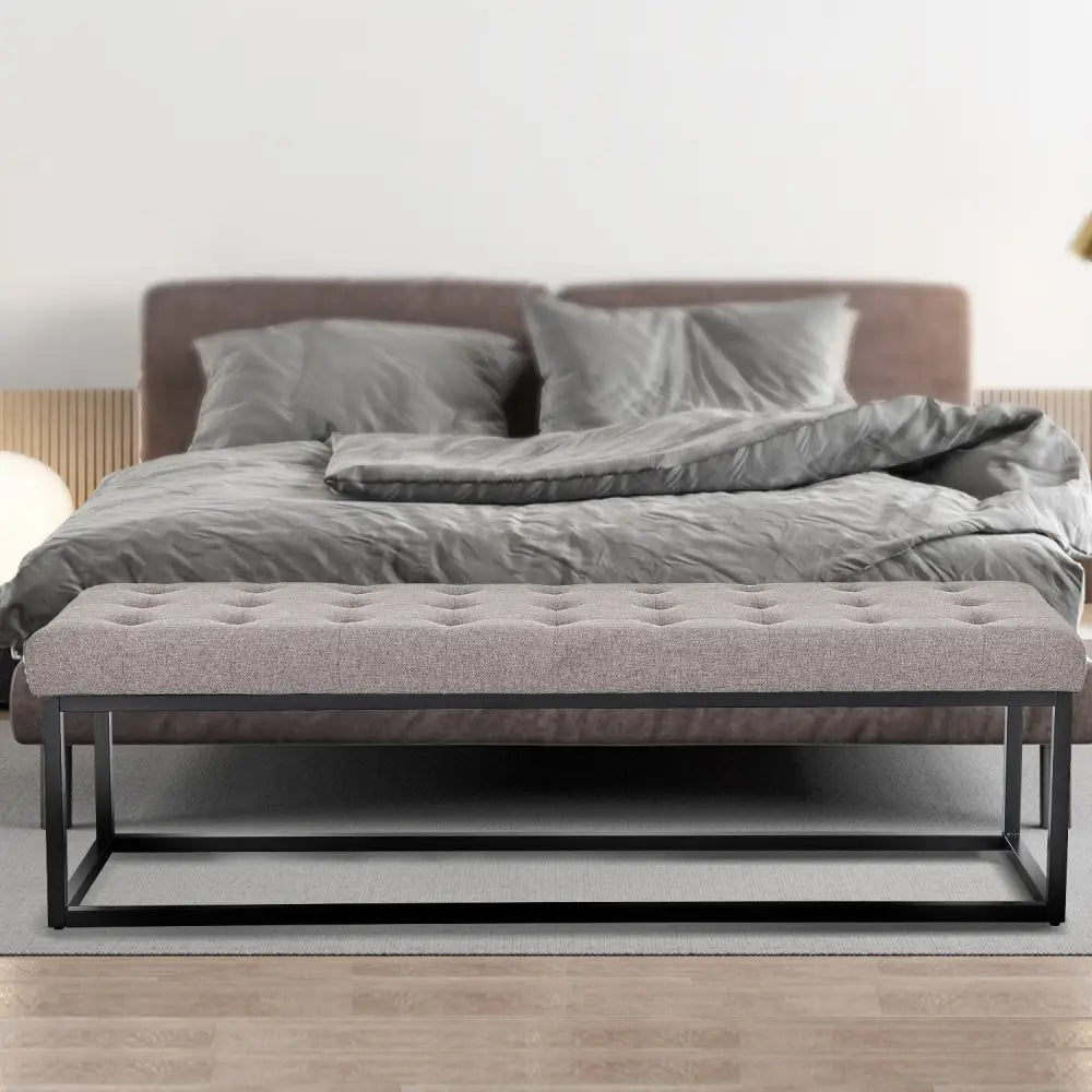 Sarantino Cameron Button-tufted Upholstered Bench With Metal Legs By Sarantino - Light Grey Linen - Furniture > Living
