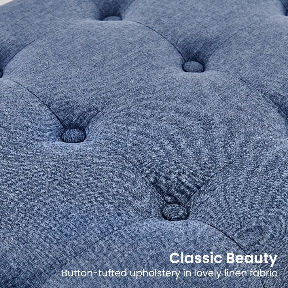 Sarantino Cameron Button-tufted Upholstered Bench With Metal Legs - Blue Linen - Furniture > Living Room