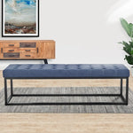 Sarantino Cameron Button-tufted Upholstered Bench With Metal Legs - Blue Linen - Furniture > Living Room