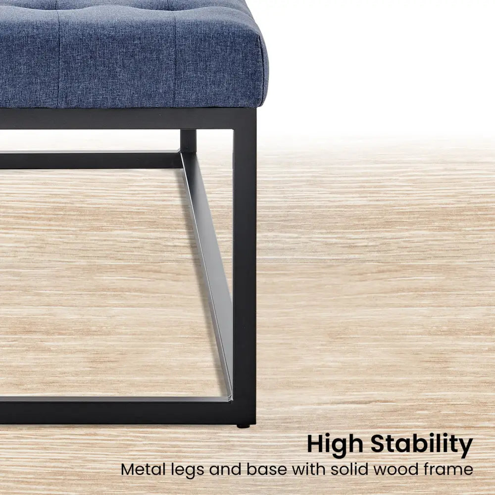 Sarantino Cameron Button-tufted Upholstered Bench With Metal Legs - Blue Linen - Furniture > Living Room