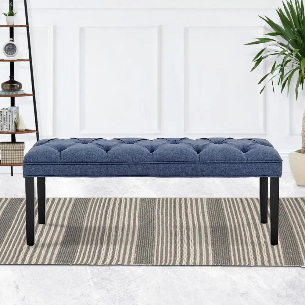Sarantino Cate Button-tufted Upholstered Bench With Tapered Legs By Sarantino - Blue Linen - Furniture > Living Room