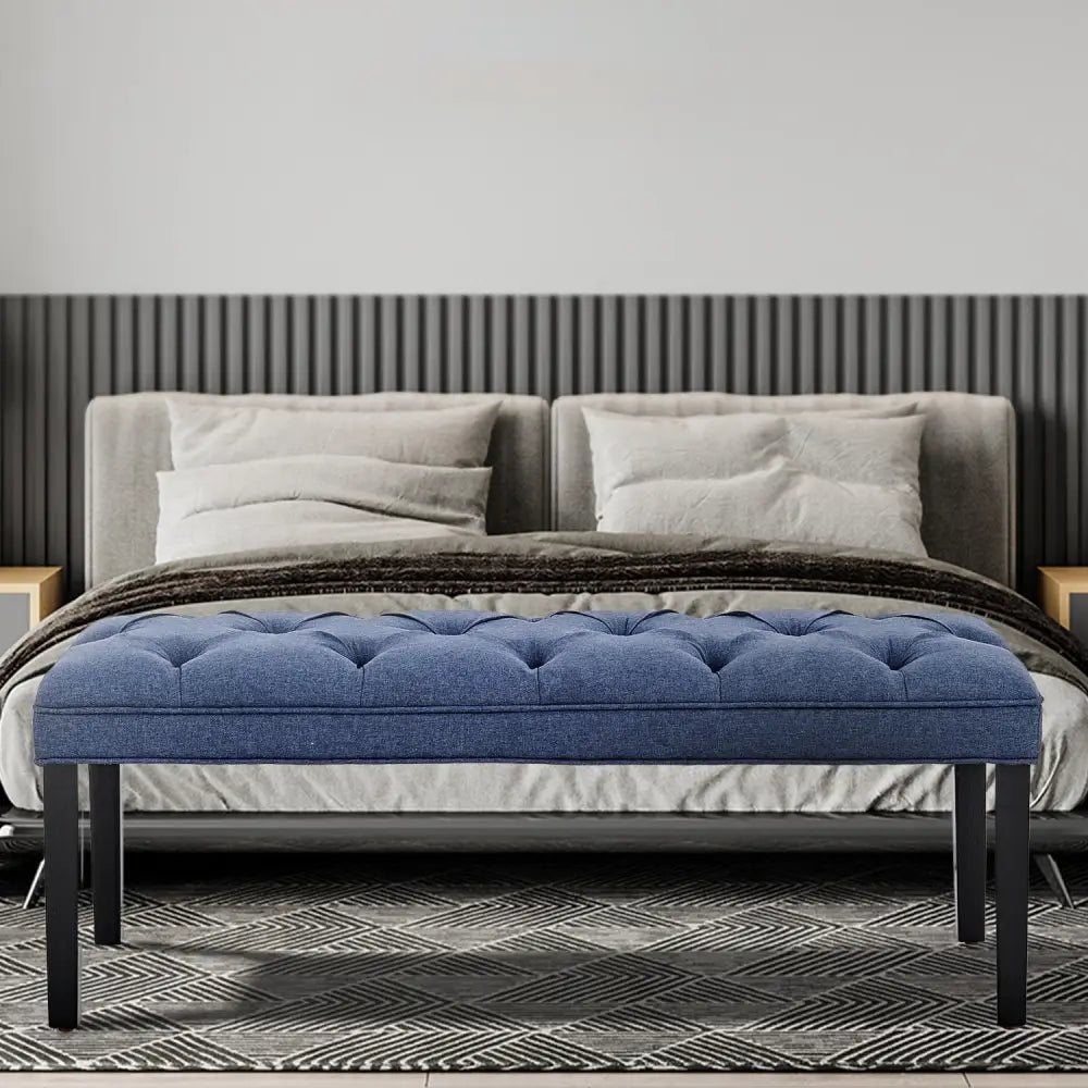 Sarantino Cate Button-tufted Upholstered Bench With Tapered Legs By Sarantino - Blue Linen - Furniture > Living Room