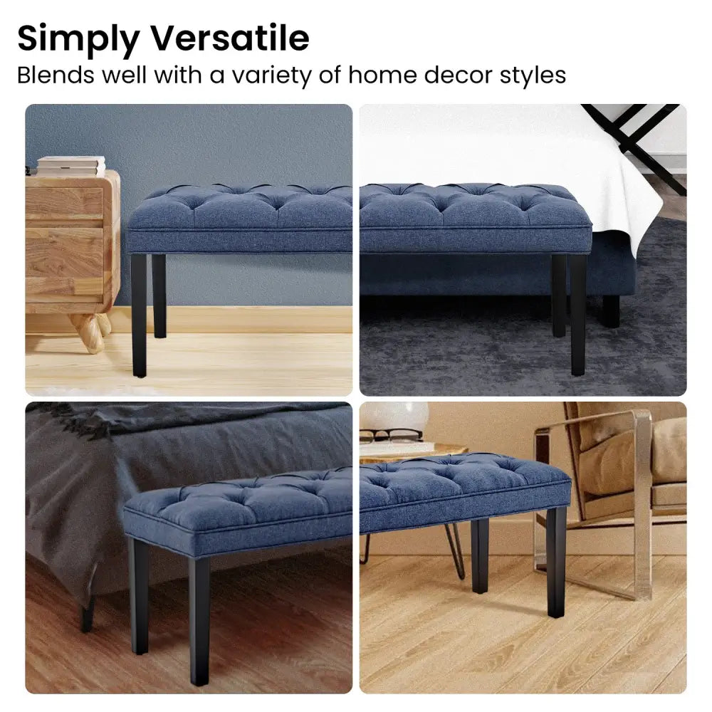 Sarantino Cate Button-tufted Upholstered Bench With Tapered Legs By Sarantino - Blue Linen - Furniture > Living Room