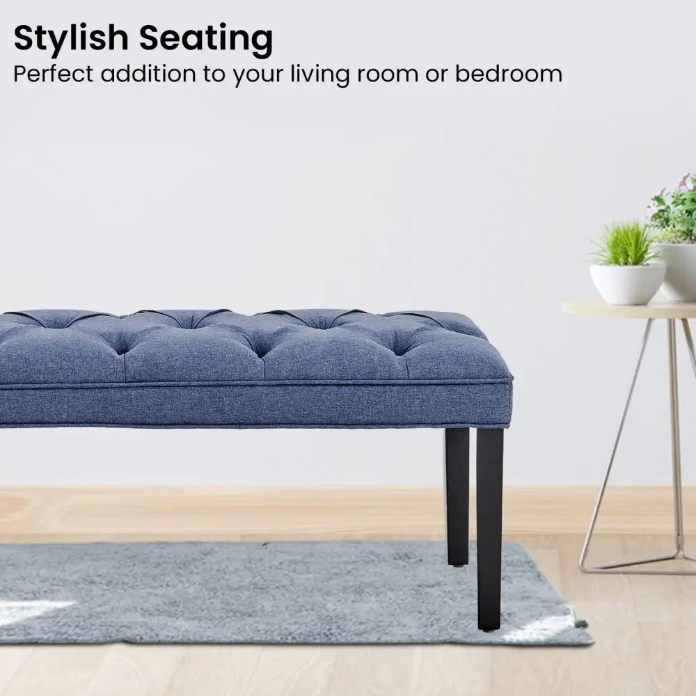 Sarantino Cate Button-tufted Upholstered Bench With Tapered Legs By Sarantino - Blue Linen - Furniture > Living Room