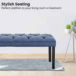 Sarantino Cate Button-tufted Upholstered Bench With Tapered Legs By Sarantino - Blue Linen - Furniture > Living Room