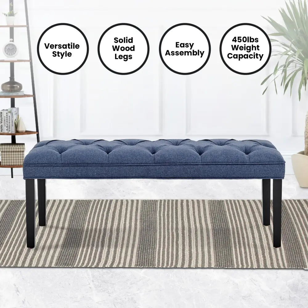 Sarantino Cate Button-tufted Upholstered Bench With Tapered Legs By Sarantino - Blue Linen - Furniture > Living Room