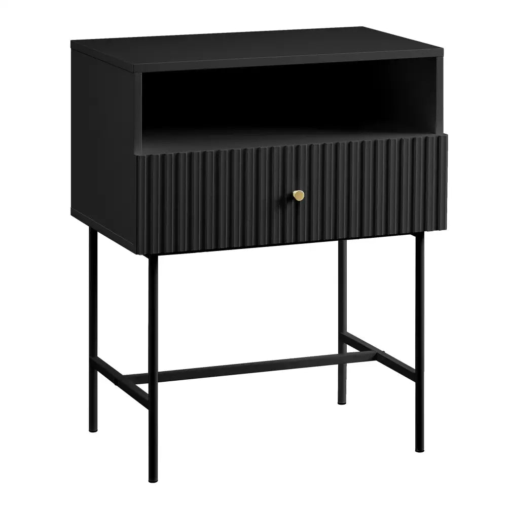 Sarantino Cecil Slender Fluted Bedside Table in Black - Furniture > Bedroom > Bedside Tables
