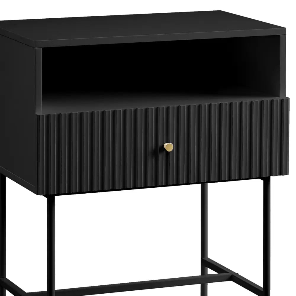 Sarantino Cecil Slender Fluted Bedside Table in Black - Furniture > Bedroom > Bedside Tables