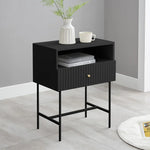 Sarantino Cecil Slender Fluted Bedside Table in Black - Furniture > Bedroom > Bedside Tables