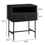 Sarantino Cecil Slender Fluted Bedside Table in Black - Furniture > Bedroom > Bedside Tables