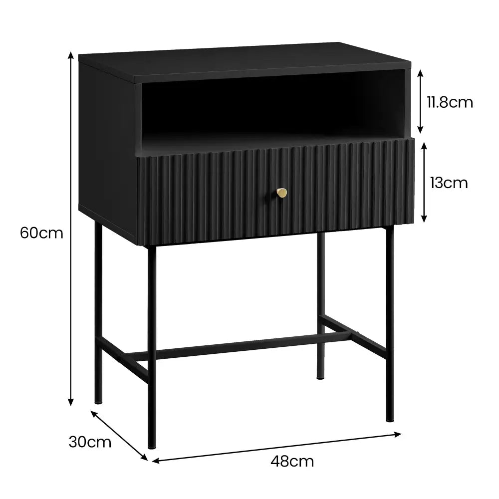 Sarantino Cecil Slender Fluted Bedside Table in Black - Furniture > Bedroom > Bedside Tables