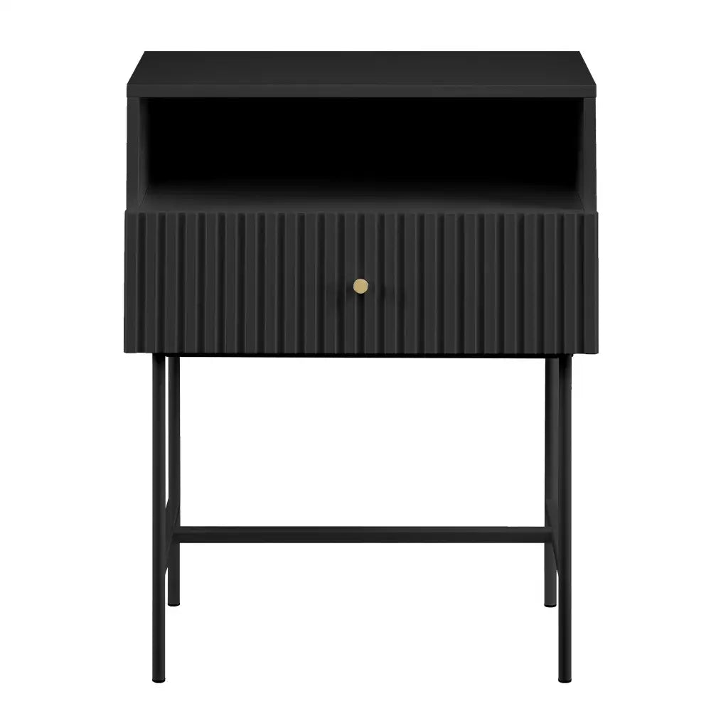 Sarantino Cecil Slender Fluted Bedside Table in Black - Furniture > Bedroom > Bedside Tables