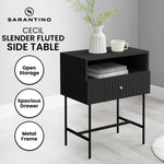 Sarantino Cecil Slender Fluted Bedside Table in Black - Furniture > Bedroom > Bedside Tables