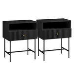 Sarantino Cecil Slender Fluted Bedside Table in Black - Furniture > Bedroom > Bedside Tables