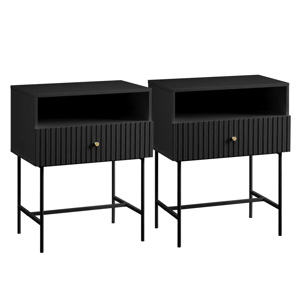 Sarantino Cecil Slender Fluted Bedside Table in Black - Furniture > Bedroom > Bedside Tables