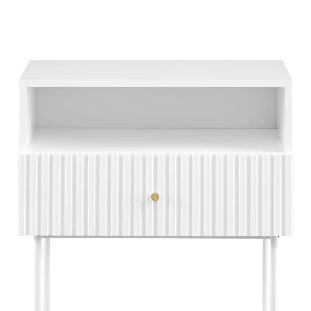 Sarantino Cecil Slender Fluted Bedside Table In White - Furniture > Bedroom