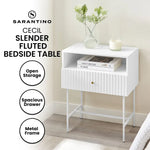 Sarantino Cecil Slender Fluted Bedside Table In White - Furniture > Bedroom