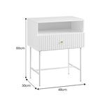 Sarantino Cecil Slender Fluted Bedside Table In White - Furniture > Bedroom