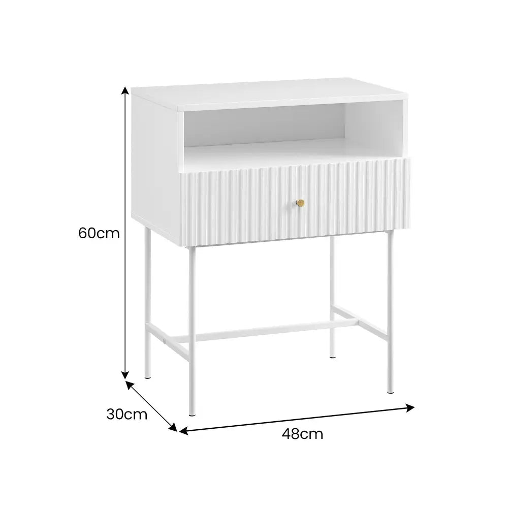 Sarantino Cecil Slender Fluted Bedside Table In White - Furniture > Bedroom