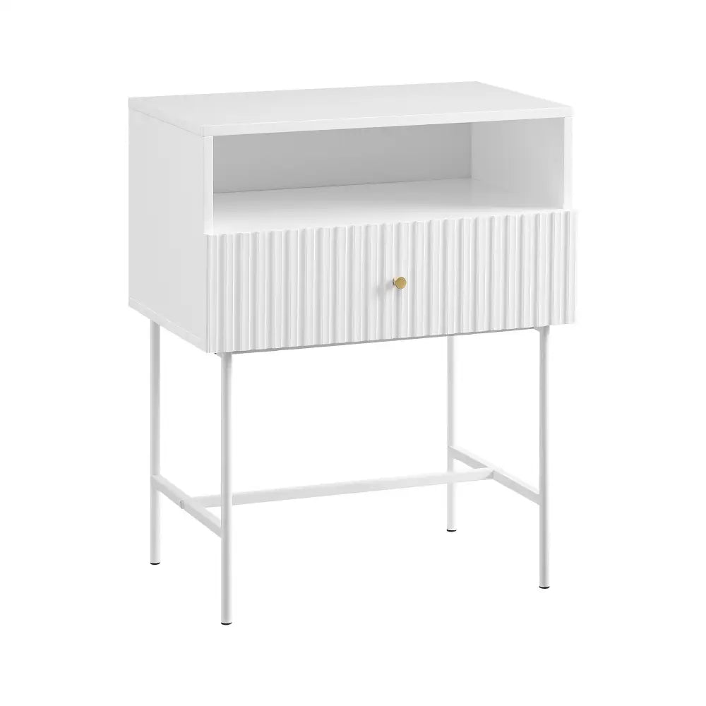 Sarantino Cecil Slender Fluted Bedside Table In White - Furniture > Bedroom