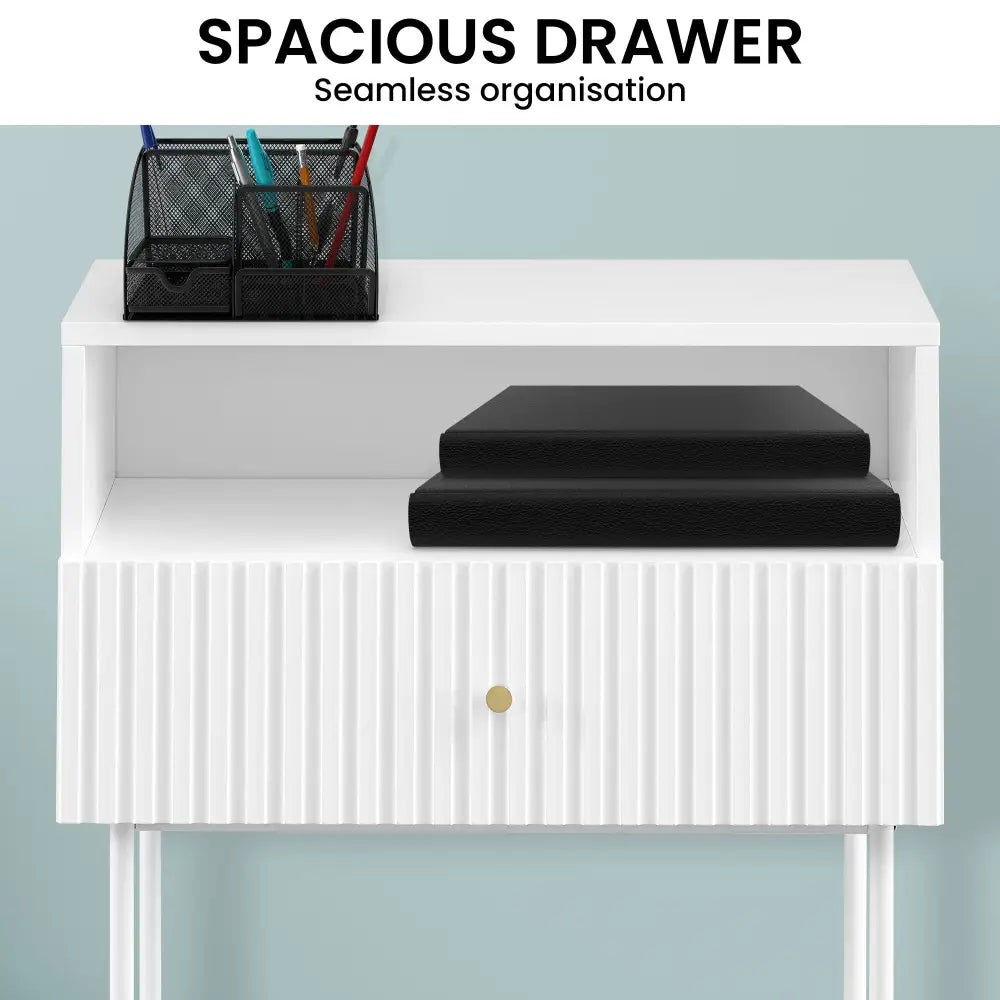 Sarantino Cecil Slender Fluted Bedside Table In White - Furniture > Bedroom