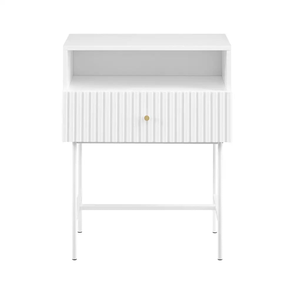 Sarantino Cecil Slender Fluted Bedside Table In White - Furniture > Bedroom
